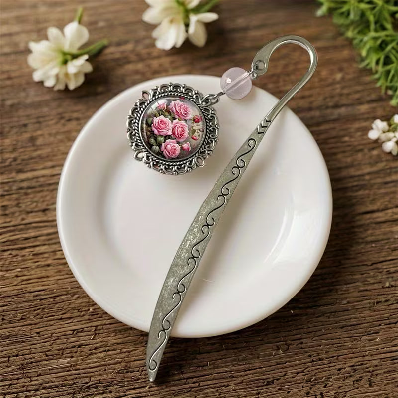 Vintage-pinkkiruusu-kirjanmerkki