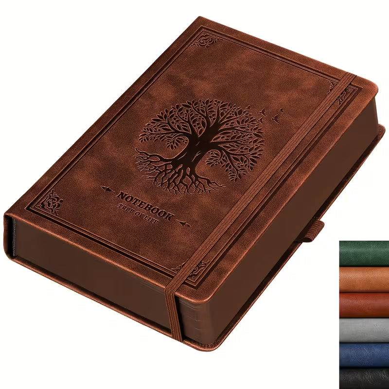 Vintage Tree of Life -keinonahkainen A5-päiväkirja - 320 viivoitettua sivua, elegantti kohokuvioitu kansi