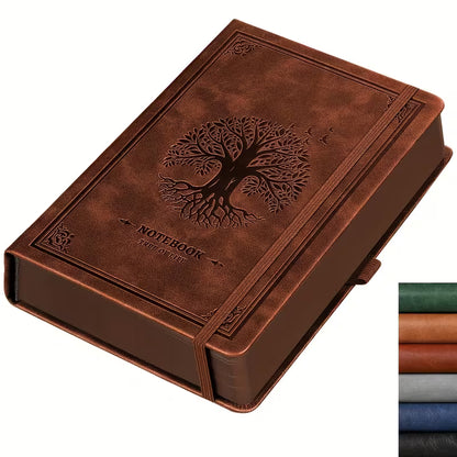 Vintage Tree of Life -keinonahkainen A5-päiväkirja - 320 viivoitettua sivua, elegantti kohokuvioitu kansi
