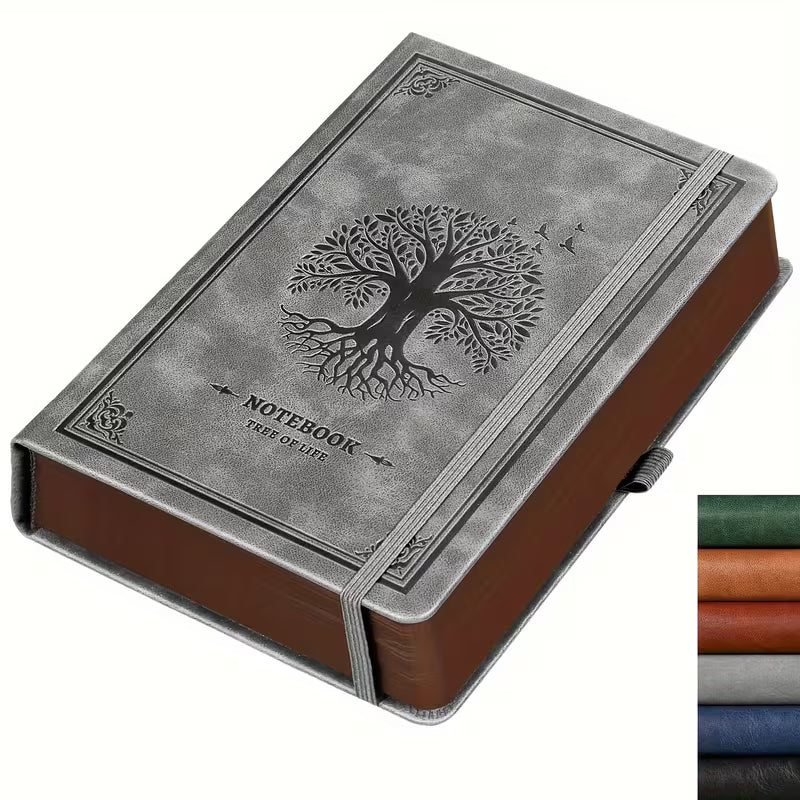 Vintage Tree of Life -keinonahkainen A5-päiväkirja - 320 viivoitettua sivua, elegantti kohokuvioitu kansi