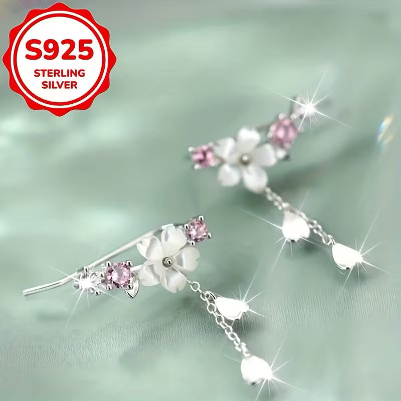 1 pari 925 hopeisia muodikkaita kirsikankukkakorvakoruja