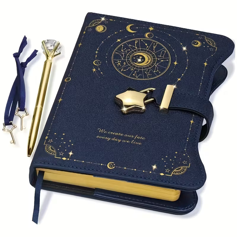 Päiväkirja timanttikynällä ja lukitusavaimella