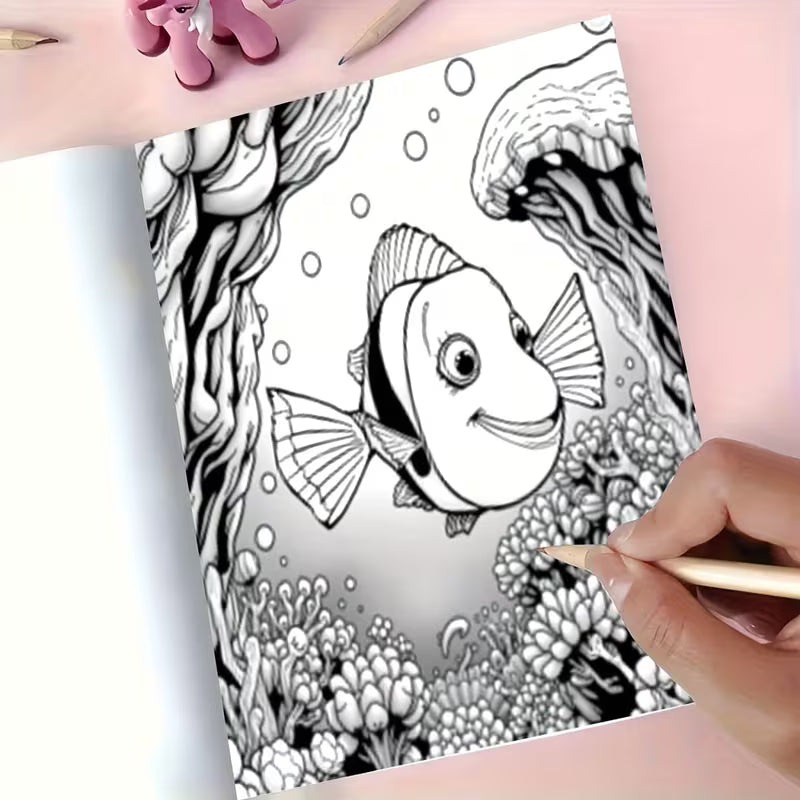 Artistic floral fish coloring book värityskirja