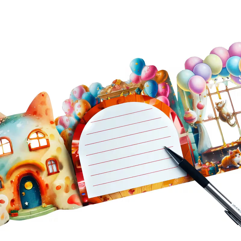 3-kertainen kevätpuutarha-pop-up-onnittelukortti kissoilla