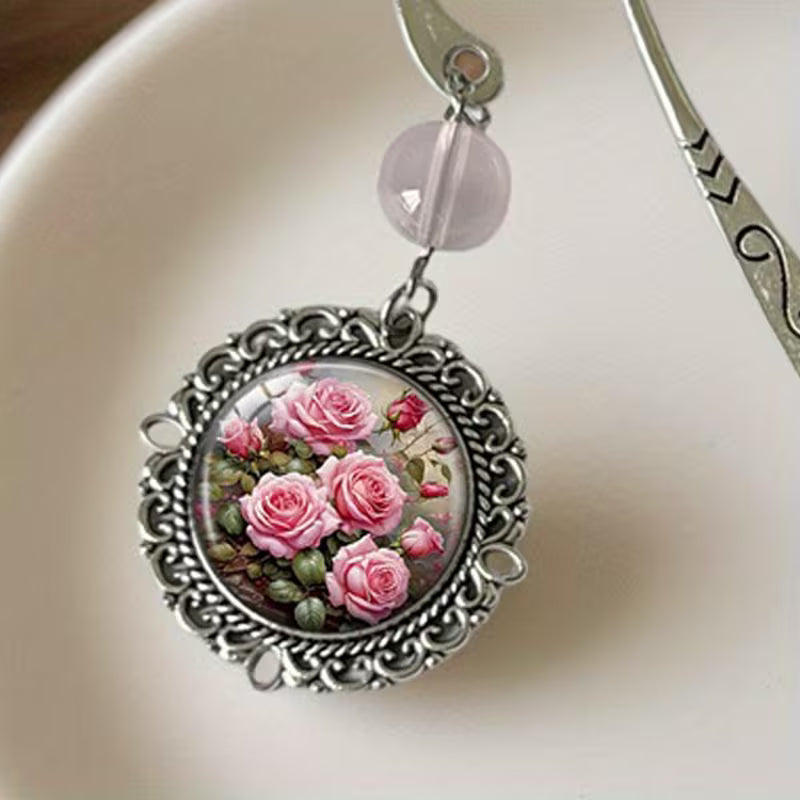 Vintage-pinkkiruusu-kirjanmerkki