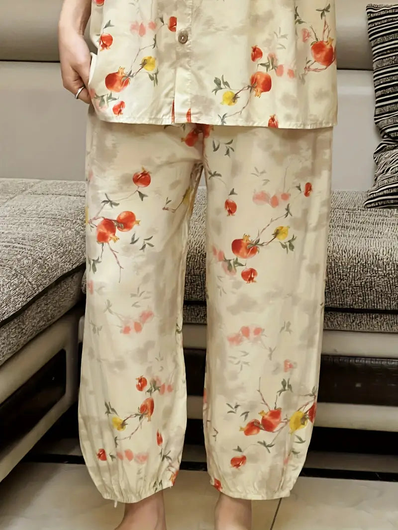 100 % puuvillaa Kuuma uusi kukkakuvioinen naisten yöpaitasetti