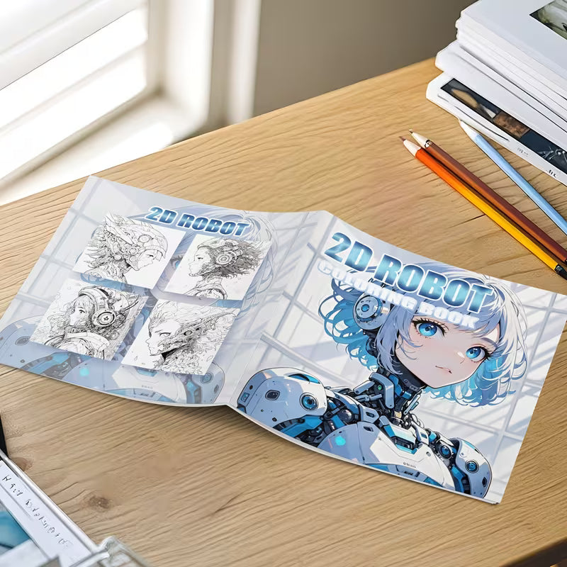 2D robot coloring book värityskirja