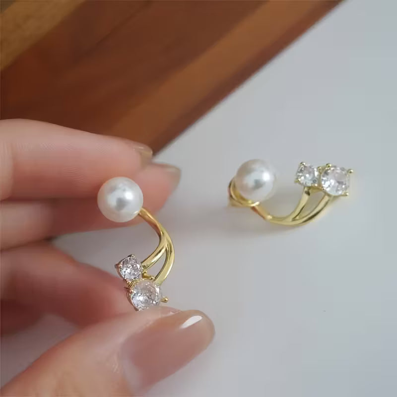 Elegant Faux Pearl & Rhinestone Stud Earrings