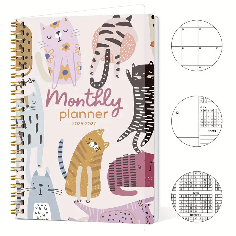 1 kpl söpö käsin piirretty kissa -kuukausikalenteri 2026-2027