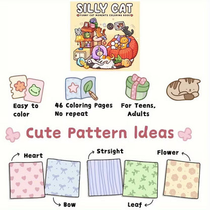 Silly Cats – Söpö ja laadukas värityskirja (46 sivua) | Paksu ja kestävä paperi