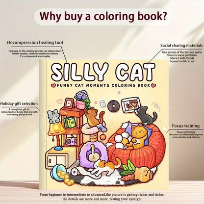 Silly Cats – Söpö ja laadukas värityskirja (46 sivua) | Paksu ja kestävä paperi